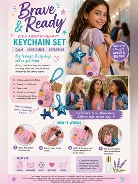 103. NWT Brave & Ready Kids Aromatherapy Keychain Set - Young Living